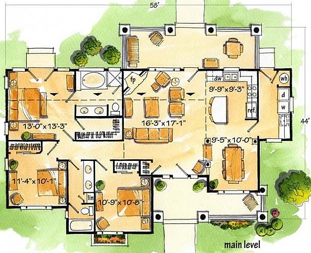 Plan 1907-00007 3 Bedroom 2 Bath Log Home Plan